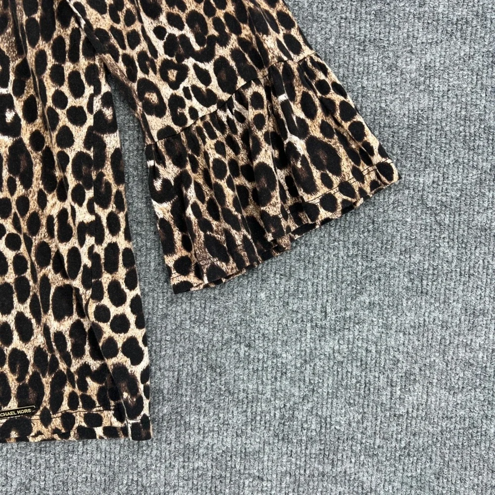 Michael Kors Leopard Print Blouse Womens Large Brown Bell Sleeve Animal Print